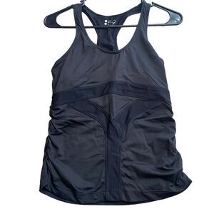 Splits59 Women’s M Bandage Racerback Athletic Tank Black Ruched Sides Shelf‎ Bra